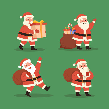 Santa Clause Character Illustration Collection Set. Santa delivering your gift for celebrate christmas and new yearのイラスト素材