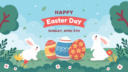 Happy Easter Day Celebration Background or Banner for Invitation Template Design