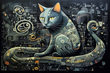 Calligraphy Cat Illustration. Generated Image.
A digital illustration of a cat with a calligraphy art style.の素材