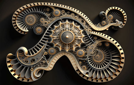 Metallic Fractal.  A digital painting of an abstract mechanical fractal background.の素材