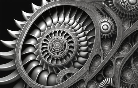 Metallic Fractal.  A digital painting of an abstract mechanical fractal background.の素材