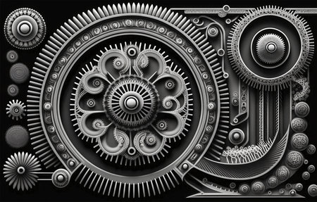 Metallic Fractal.  A digital painting of an abstract mechanical fractal background.の素材