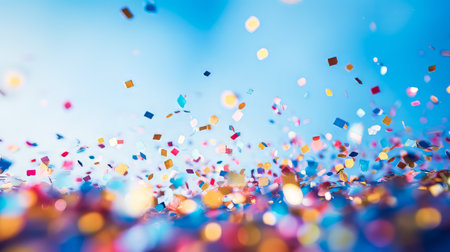 Confetti Explosion.  Generated Image.  A digital rendering of a lot of colorful confetti exploding in a macro view.の素材
