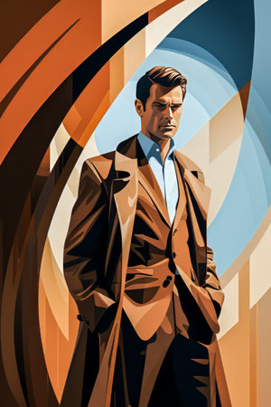 Male Model 2D Vector Graphic.  Generated Image.  A digital illustration of a male fashion model as a 2D vector graphic.の素材