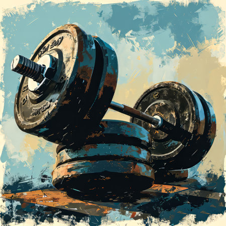 Vector Style Barbells.  Generated Image.  A digital illustration of a set of barbells with a vector style.の素材