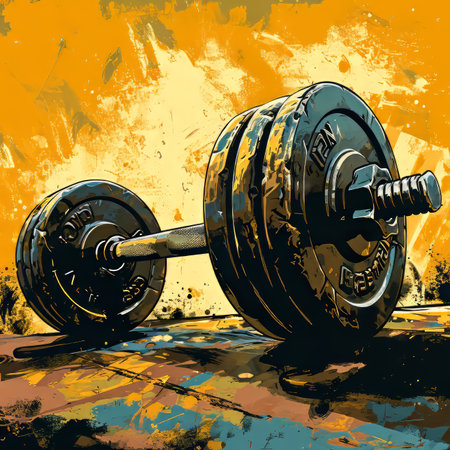 Vector Style Barbells.  Generated Image.  A digital illustration of a set of barbells with a vector style.の素材