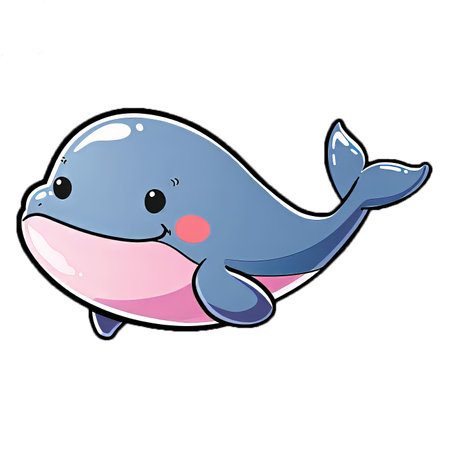 Cartoon Whale. Generated Image.  A digital illustration of a cute cartoon whale with a smile in the kawaii chibi style.の素材
