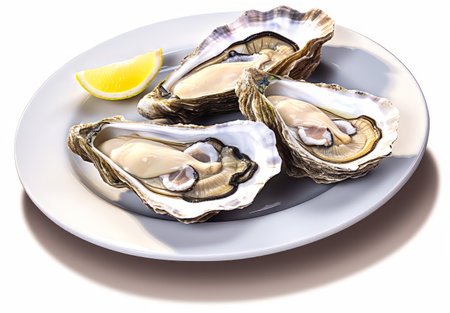 A Plate of Oysters.  Generated Image.  A digital rendering of a plate of oysters at a restaurant.の素材