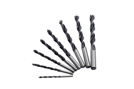 Set drill bits in white isolated background.の写真素材