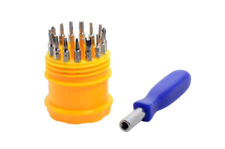 Screwdriver Set in the box isolated in white background.の写真素材