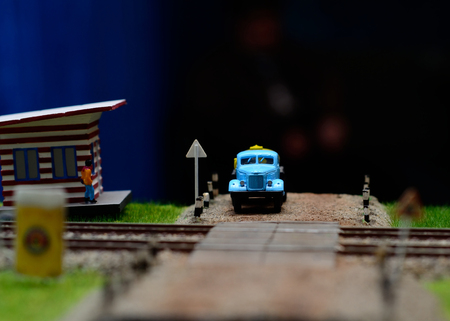 Truck model near railwayの写真素材