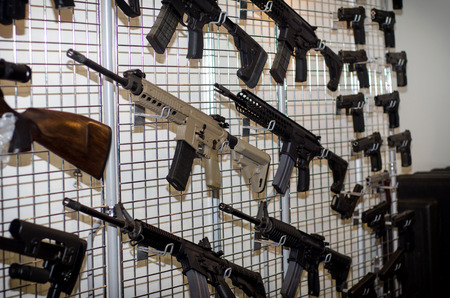Gun wall rack with rifles