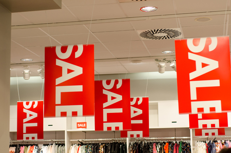 Signs of sale in the storeの写真素材