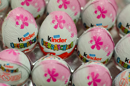 Soest, Germany - January 2, 2018: Kinder Surprise, also known as a Kinder Egg. Kinder Chocolate is a confectionery product brand line of Italian confectionery multinational Ferrero SpAのeditorial素材