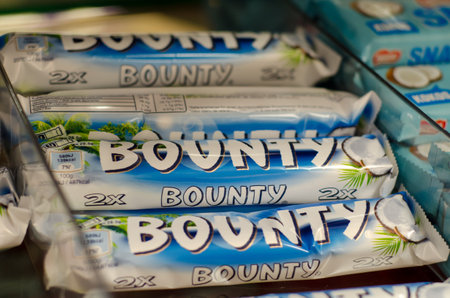 Soest, Germany - January 2, 2018: Bounty chocolate bar is a brand of American Mars, Inc.のeditorial素材