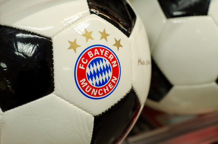 Soest, Germany - January 2, 2018: Ball with logo FC Bayern Munichのeditorial素材