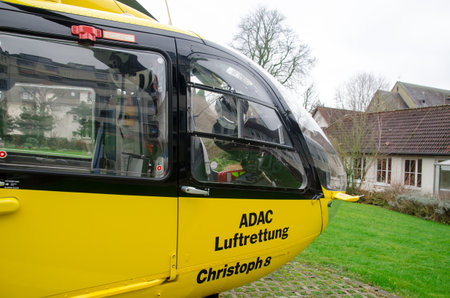 Soest, Germany - December 23, 2017: ADAC Medical emergency helicopter (Luftrettung) Eurocopter EC-135 P2のeditorial素材