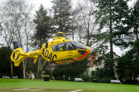 Soest, Germany - December 23, 2017: ADAC Medical emergency helicopter (Luftrettung) Eurocopter EC-135 P2のeditorial素材