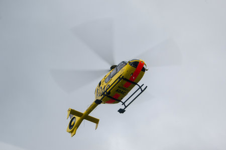 Soest, Germany - December 23, 2017: ADAC Medical emergency helicopter (Luftrettung) Eurocopter EC-135 P2のeditorial素材