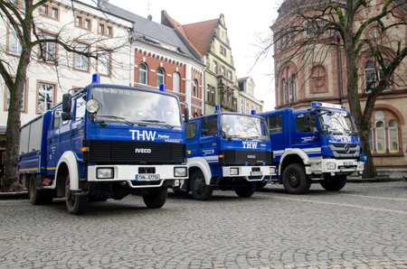 Soest, Germany - December 31, 2017: German Federal Agency for Technical Relief Equipment Vehicle (German: Bundesanstalt Technisches Hilfswerk)のeditorial素材