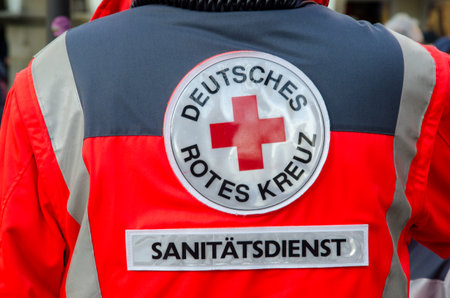 Soest, Germany - December 31, 2017: German Red Cross Medical Corps Patch (German: Deutsches Rotes Kreuz, SanitÃ¤tsdienst)のeditorial素材