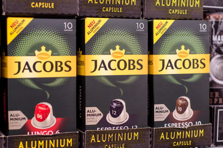 Soest, Germany - January 8, 2018: Jacobs coffee for sale in the supermarket. Jacobs is a brand of...