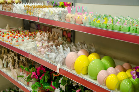 Soest, Germany - January 12, 2018: Easter decoration sale in the Woolworths Supermarket.のeditorial素材