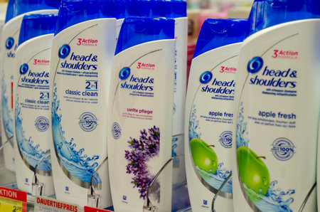 Soest, Germany - January 12, 2018: Head & Shoulders shampoo for sale in the MÃ¼ller supermarket.のeditorial素材