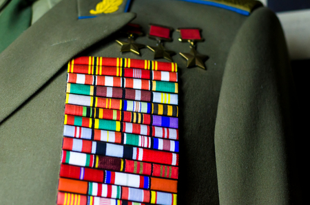 Military medals of the Soviet Union on the uniform.の写真素材