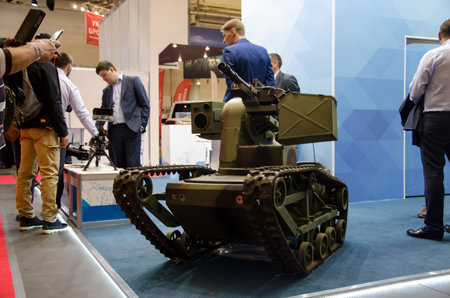 Kyiv, Ukraine - October 10, 2018: Remote controlled fighting vehicle.  International Exhibition ARMS AND SECURITY 2018のeditorial素材