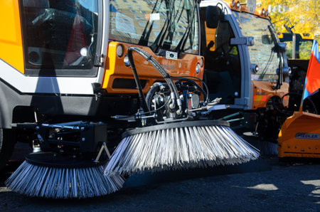 Kyiv, Ukraine - November 8, 2018: BUCHER Sweeping cleaning car.のeditorial素材