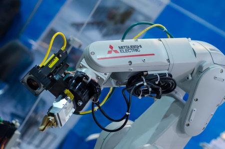 Kyiv, Ukraine - November 22, 2018: Mitsubishi Electric robot arm.のeditorial素材