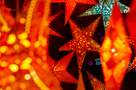 LED light christmas paper star decorations.の写真素材