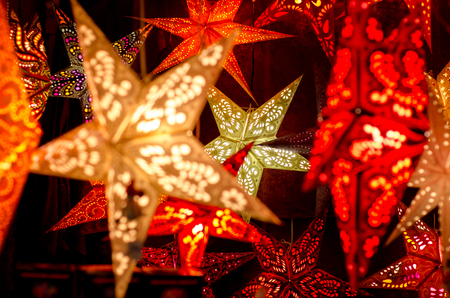 LED light christmas paper star decorations.の写真素材