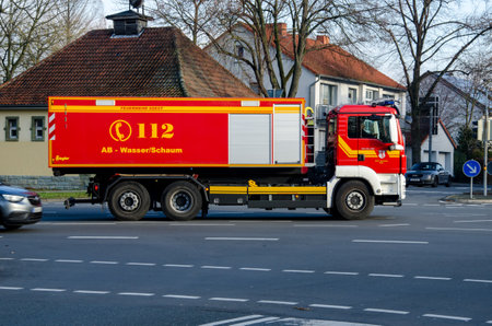 Soest, Germany - December 28, 2018: Fire engine on the road.のeditorial素材