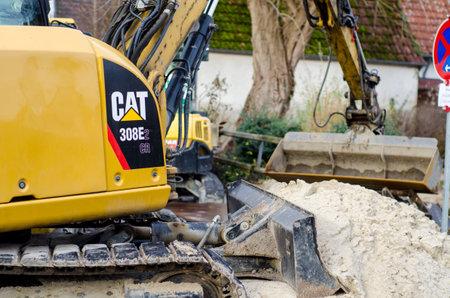 Soest, Germany - December 28, 2018: CAT 308E2 CR Mini Hydraulic Excavator.