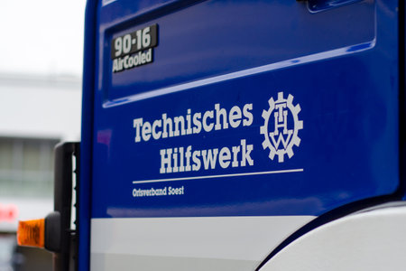 Soest, Germany - December 31, 2018: German Federal Agency for Technical Relief Equipment Vehicle (German: Bundesanstalt Technisches Hilfswerk)のeditorial素材
