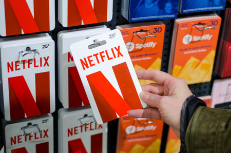 Soest, Germany - January 8, 2019: NETFLIX Gift Cards for sale in the shop.のeditorial素材
