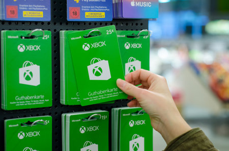 Soest, Germany - January 8, 2019: XBOX   Cards for sale in the shop.のeditorial素材