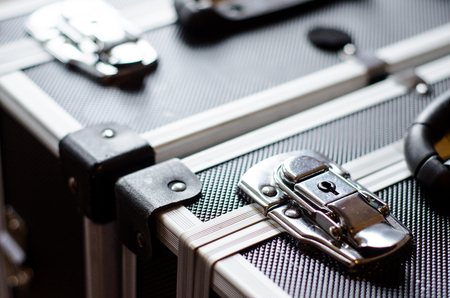 Close-up aluminum case. Case Latch.