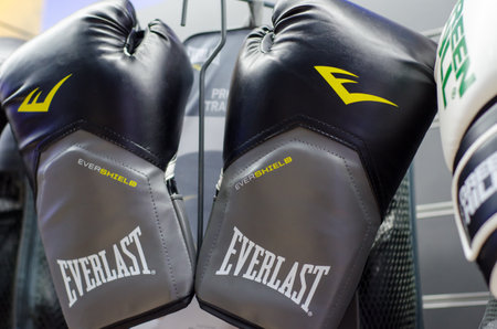 Kyiv, Ukraine - January 27, 2019: Everlast Boxing Gloves for sale in the store.のeditorial素材