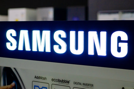 Kyiv, Ukraine - February 09, 2019: SAMSUNG Logo in the shop.