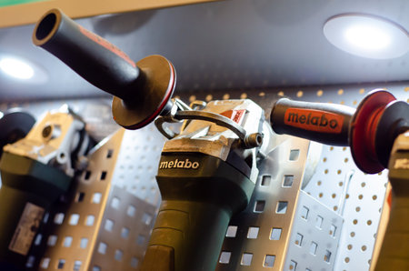 Kyiv, Ukraine - March 20, 2019: Close-up of different  METABO tools.