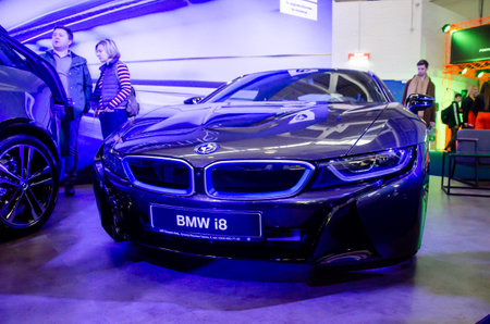 Kyiv, Ukraine - April 12, 2019: BMW i8 at the exhibition.のeditorial素材