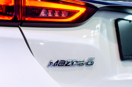 Kyiv, Ukraine - April 12, 2019: Logo of Mazda 6 car.