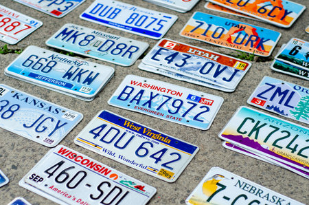 Kyiv, Ukraine - May 11, 2019: Vehicle registration plate of the united states of america.のeditorial素材