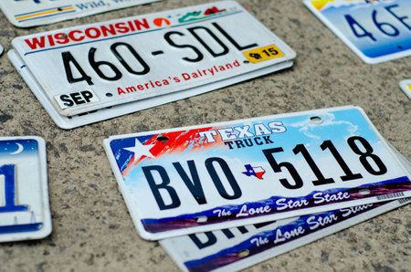 Kyiv, Ukraine - May 11, 2019: Vehicle registration plate of the united states of america.のeditorial素材
