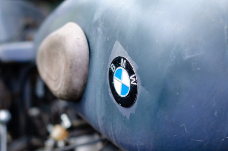 Kyiv, Ukraine - May 11, 2019: Old BMW Logo on the motorcycle since the second world war.