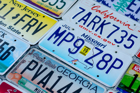 Kyiv, Ukraine - May 11, 2019: Vehicle registration plate of the united states of america.のeditorial素材