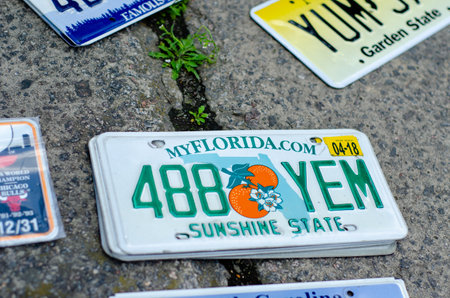 Kyiv, Ukraine - May 11, 2019: Vehicle registration plate of the united states of america.のeditorial素材
